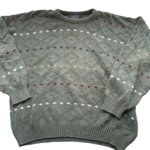 Vintage Liberty XL Green Argyle Textured Knit Pullover Sweater